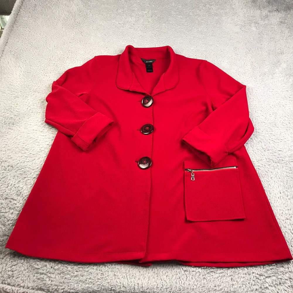 Ali Miles Jacket Womens L Red Big Button Zipper Pocket Oversized Art To Wear